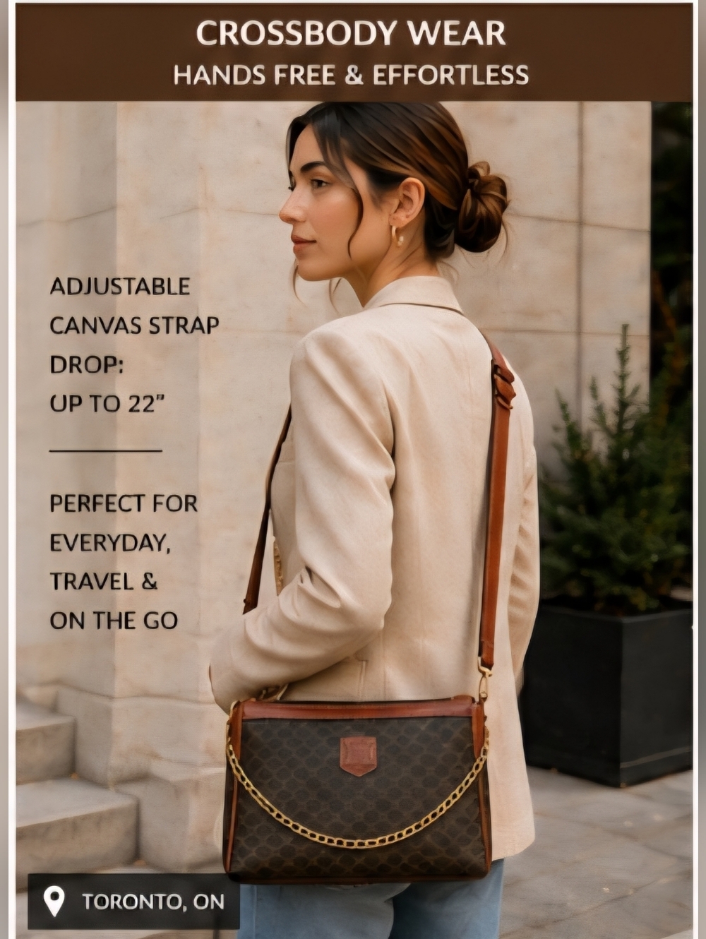 Authentic CELINE Macadam Vintage‎ Upcycled Clutch Crossbody Wallet WOC Shoulder